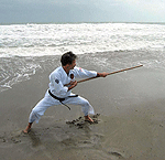 Kyoshi Mackay performing bo kata, Cocoa Beach, FL